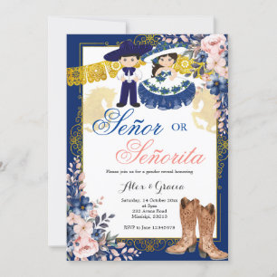 Gold Royal Blue Senor or Senorita Gender Reveal Invitation
