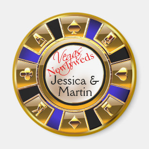 Gold & Royal Blue Vegas Casino Chip Favour Magnet