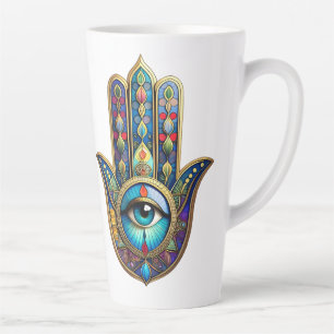 Gold Royal Blue w/ Turquoise Third Eye Hamsa Latte Mug