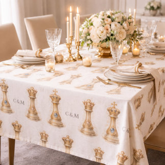 Gold Royal Couple Queen King Wedding Gift Tablecloth