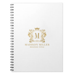 Gold Royal Crest Crown Scrolls Monogram Notebook