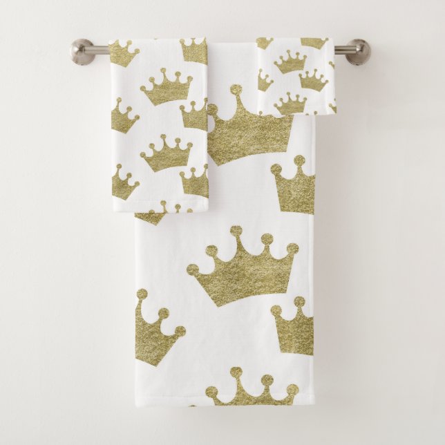 Gold Royal Crowns Fairytale Prince Storybook Bath Towel Set (Insitu)