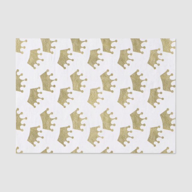 Gold Royal Crowns Fairytale Princess Baby Shower Tissue Paper (Front)