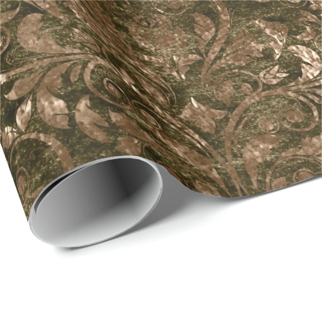 Gold Royal Damask Black Crushed Velvet Sepia  Glam Wrapping Paper (Roll Corner)