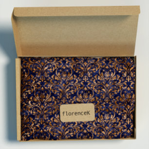 Gold Royal Damask Crushed Velvet Blue Navy Copper Wrapping Paper