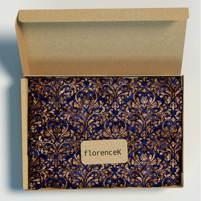 Gold Royal Damask Crushed Velvet Blue Navy Copper Wrapping Paper (Gold Royal Damask Crushed Velvet Blue Navy Copper Wrapping Paper)
