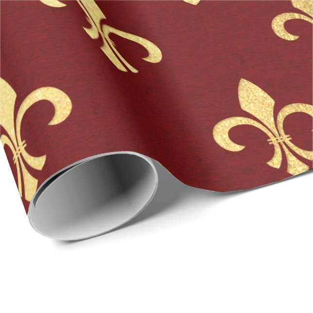 Gold Royal Fior De Lise Heraldic Burgundy Maroon Wrapping Paper (Roll Corner)