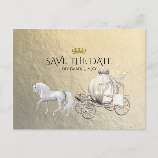 Gold Royal Princess Storybook Carriage Save Date Announcement Postcard (Front)