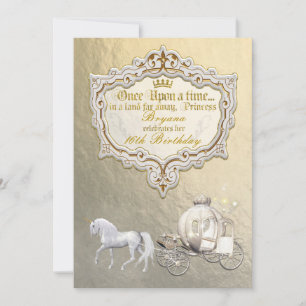 Gold Royal Princess Storybook Carriage & Unicorn Invitation