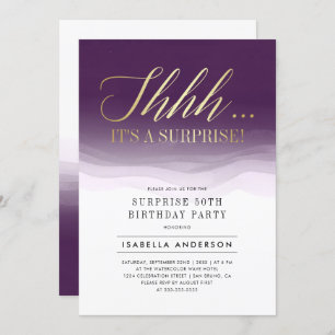 Gold & Royal Purple Watercolor Surprise Birthday Invitation