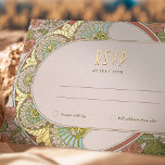 Gold RSVP Insert Vintage Art Nouveau by Mucha Foil Holiday Postcard<br><div class="desc">Art Nouveau Vintage wedding RSVP card by Alphonse Mucha in a floral, romantic, and whimsical design. Victorian flourishes complement classic art deco fonts. Please enter your custom information, and you're done. If you wish to change the design further, simply click the blue "Customise It" button. Thank you so much for...</div>
