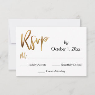 Gold RSVP Typography, Bokeh and Black Back Card