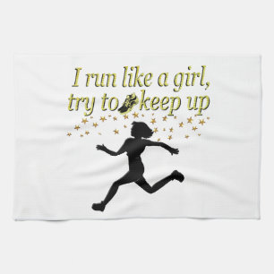 GOLD RUN LIKE A CHAMPION TRACK AND FIELD DESIGN TEA TOWEL