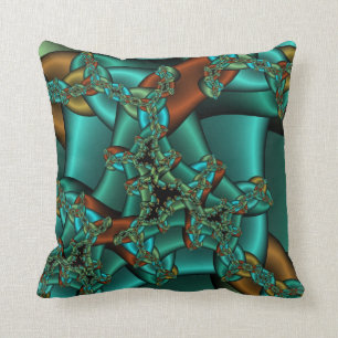 gold rust and teal fractal pillow