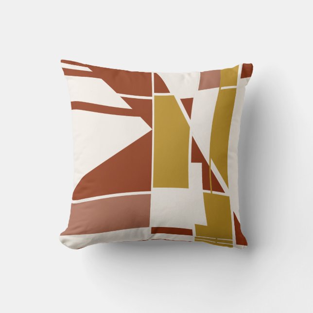 Gold Rust Beige Mauve on White Geometric Abstract Cushion (Front)