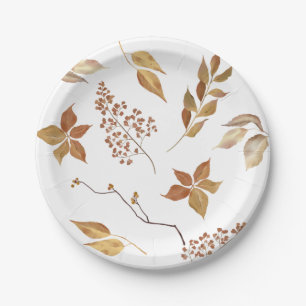 Gold Rust Fall Leaves Thanksgiving Friendsgiving Paper Plate