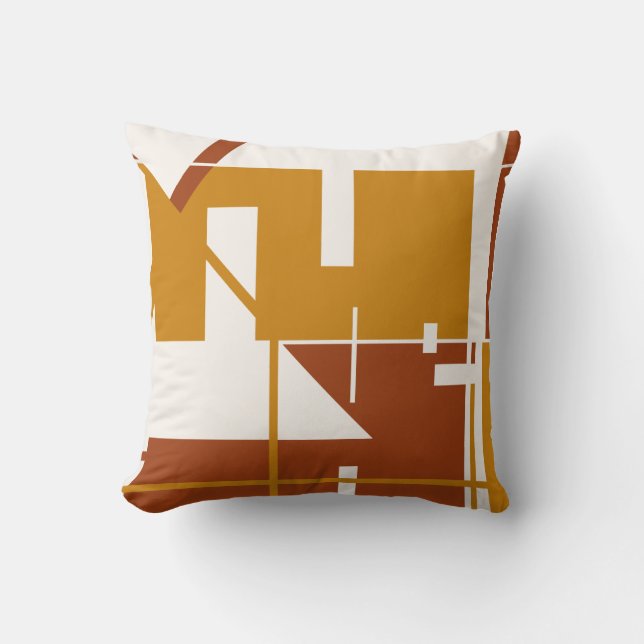 Gold Rust Off-White Bold Geometric Abstract Design Cushion (Front)