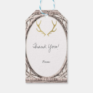Gold Rustic Antlers Glam Farmhouse Wedding Favour Gift Tags