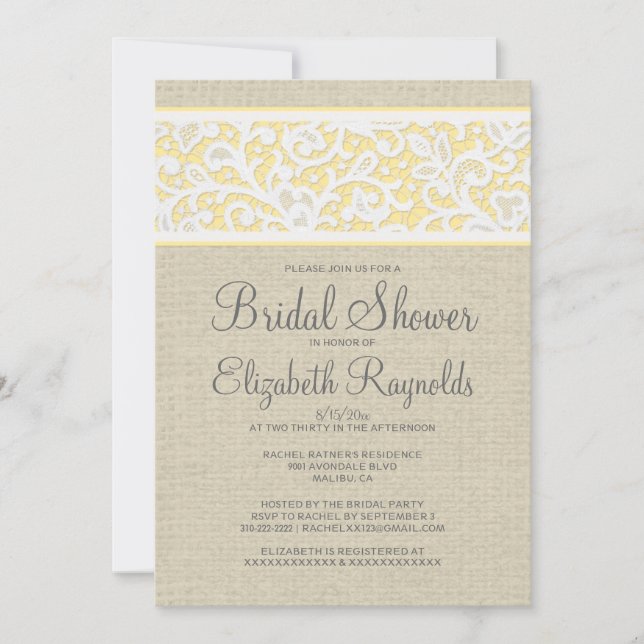 Gold Rustic Burlap Linen Bridal Shower Invitations (Front)