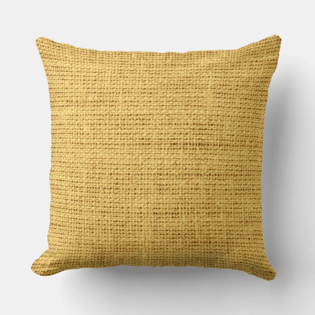 Gold Rustic Burlap Linen Cushion (Front)