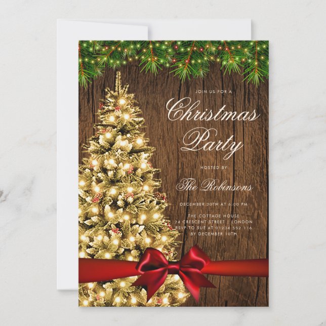 Gold Rustic Christmas Tree Invite Program Menu (Front)