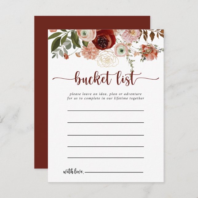Gold Rustic Colourful Floral Bucket List Cards (Front/Back)