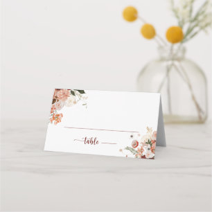 Gold Rustic Colourful Floral Calligraphy Wedding  Place Card
