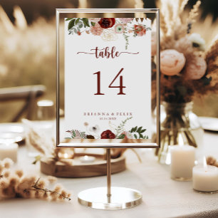 Gold Rustic Colourful Floral Calligraphy Wedding  Table Number