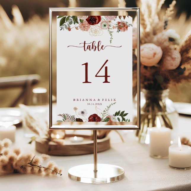 Gold Rustic Colourful Floral Calligraphy Wedding  Table Number (Creator Uploaded)