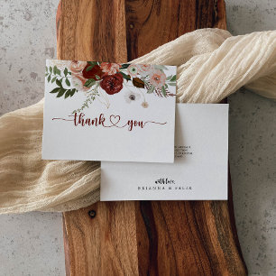 Gold Rustic Colourful Floral Flat Wedding  Thank You Card