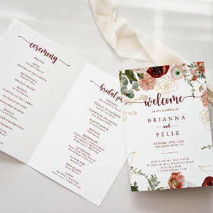 Gold Rustic Colourful Floral Folded Wedding  Program