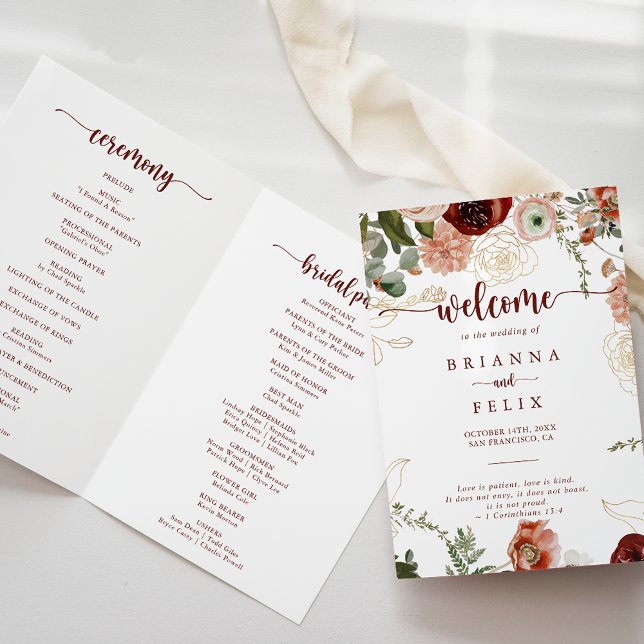 Gold Rustic Colourful Floral Folded Wedding  Program (Creator Uploaded)