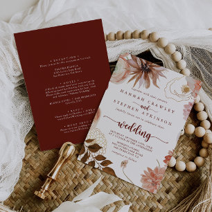 Gold Rustic Colourful Floral Front & Back Wedding  Invitation