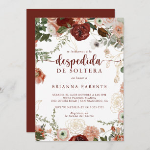 Gold Rustic Colourful Floral Spanish Bridal Shower Invitation