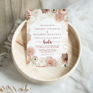 Gold Rustic Colourful Floral Spanish Wedding   Invitation