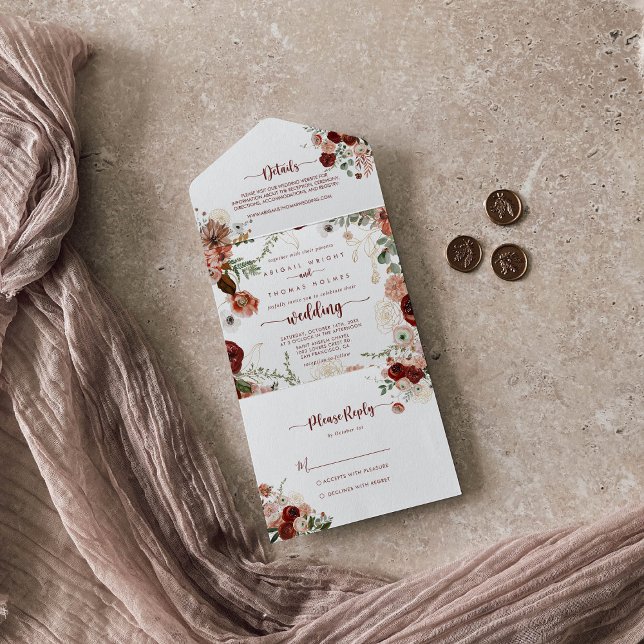 Gold Rustic Colourful Floral Wedding   All In One Invitation (Creator Uploaded)