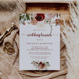 Gold Rustic Colourful Floral Wedding Brunch  Invitation