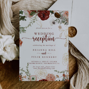 Gold Rustic Colourful Floral Wedding Reception   Invitation