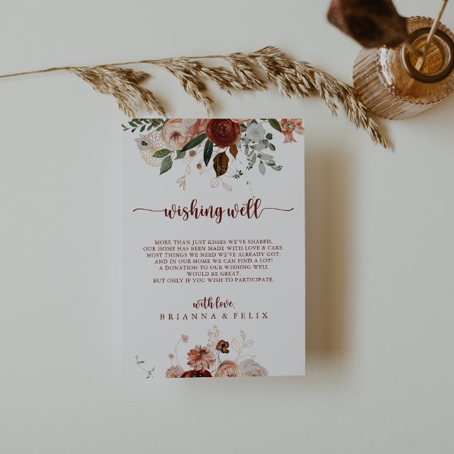 Gold Rustic Colourful Floral Wedding Wishing Well  Enclosure Card (Creator Uploaded)