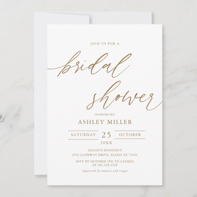 Gold Rustic Elegant Bridal Shower Invitation (Front)