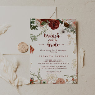 Gold Rustic Floral Brunch with the Bride Shower   Invitation