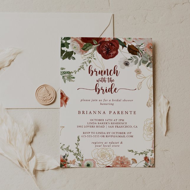 Gold Rustic Floral Brunch with the Bride Shower   Invitation (Creator Uploaded)