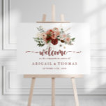 Gold Rustic Floral Engagement Party Welcome   Poster<br><div class="desc">This gold rustic floral engagement party welcome poster is perfect for a modern engagement celebration. The design features hand-painted marsala, pink, blush, burgundy and gold flowers with green leaves arranged into beautiful wreaths. Make this poster your own by adding the name of the bride and groom, and the date of...</div>