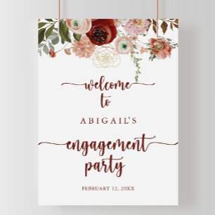 Gold Rustic Floral Engagement Party Welcome  Poster