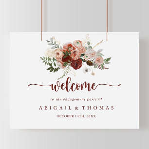 Gold Rustic Floral Engagement Party Welcome   Poster