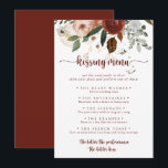 Gold Rustic Floral Wedding Kissing Menu Game Card<br><div class="desc">This gold rustic floral wedding kissing menu game card is perfect for a simple wedding reception. The design features hand-painted marsala,  pink,  blush,  burgundy and gold flowers with green leaves arranged into beautiful wreaths.</div>