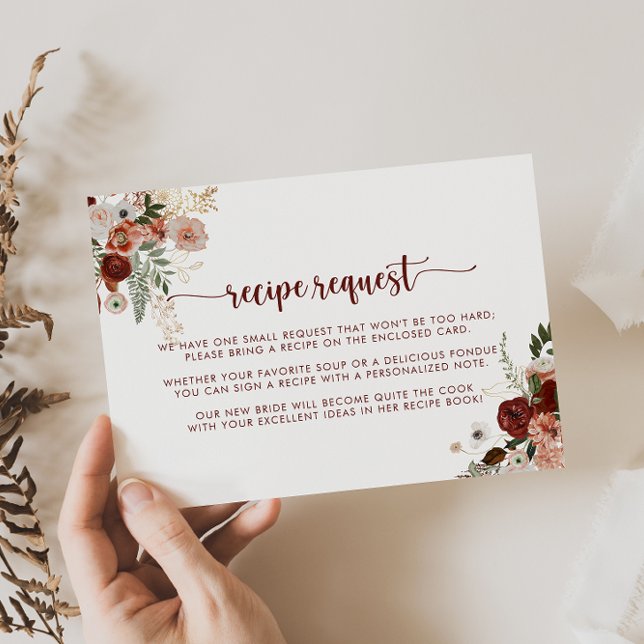 Gold Rustic Floral Wedding Recipe Request   Enclosure Card (Creator Uploaded)