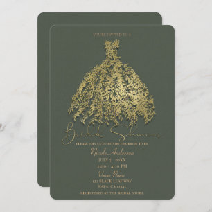 Gold & Rustic Green Botanical Dress Bridal Shower Invitation