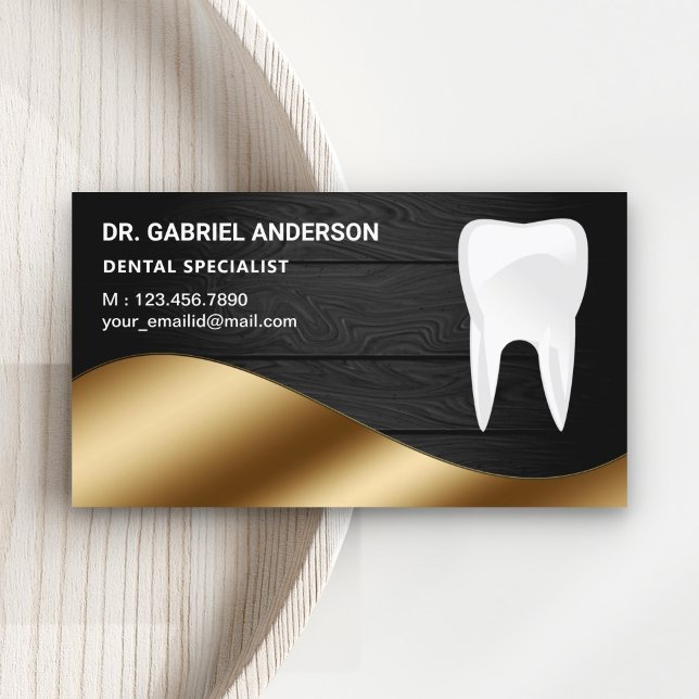 Gold Rustic Grey Wood Tooth Dental Clinic Dentist Business Card (Creator Uploaded)