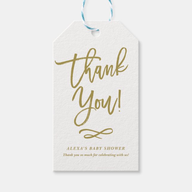 Gold Rustic Hand Lettering Thank You Gift Tag (Front)